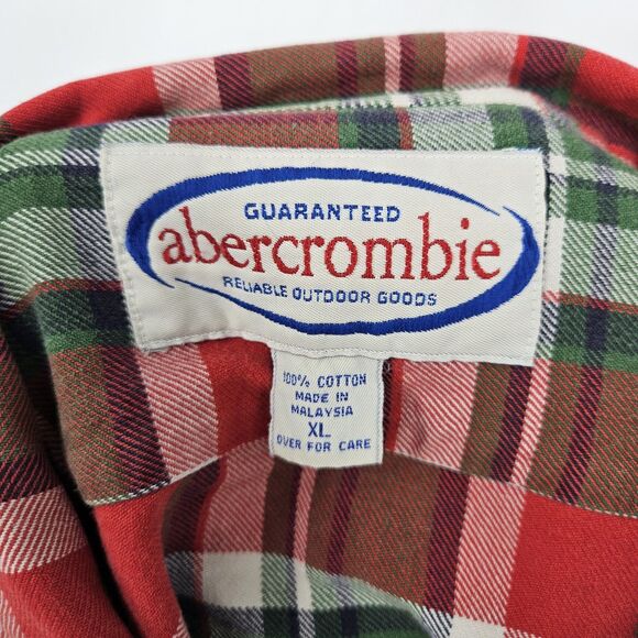 Vtg Abercrombie Flannel Shirt Mens XL Red Green Plaid Short Sleeve Casual - Picture 9 of 10